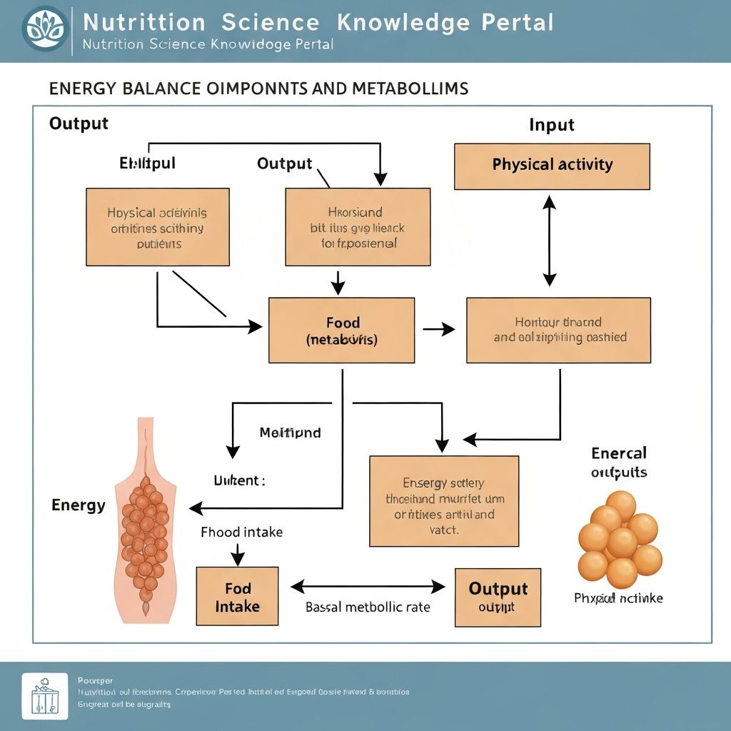 Scientific diagram illustrating energy balance components and metabolism