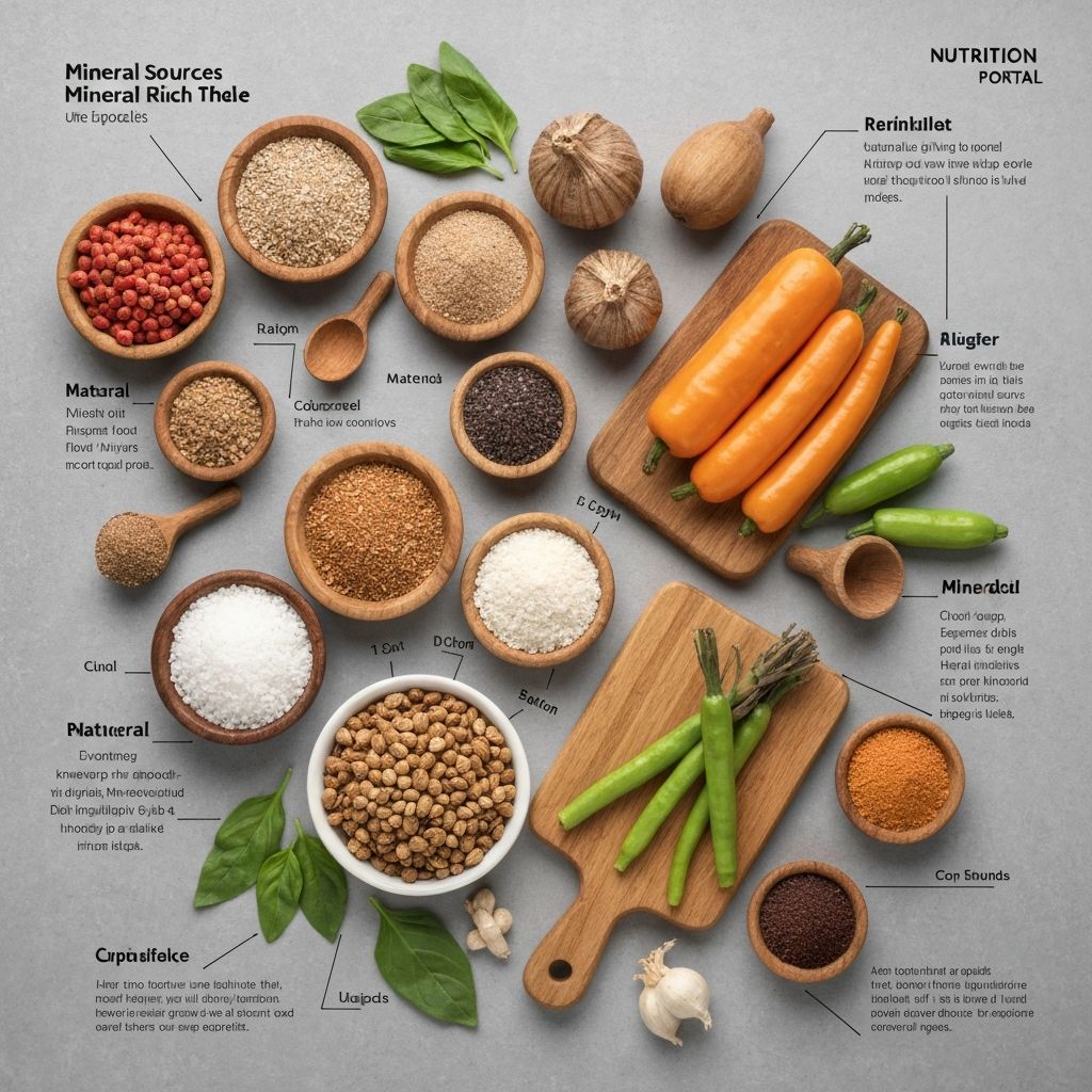 Visualization of various mineral sources and their roles in human body